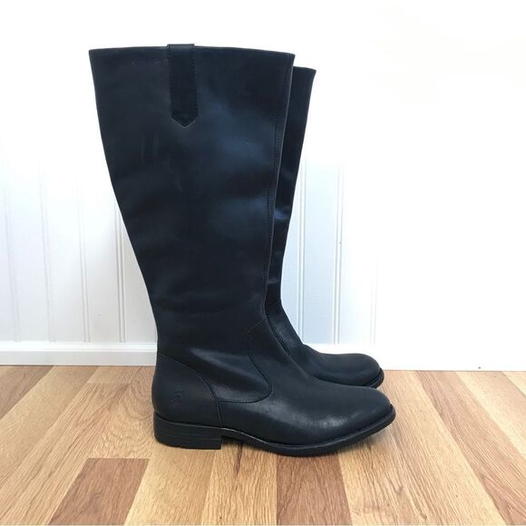 BORN Shaunie Black Leather Knee High Riding Boot Low Heel Fall Winter Size 6.5 - Picture 2 of 15